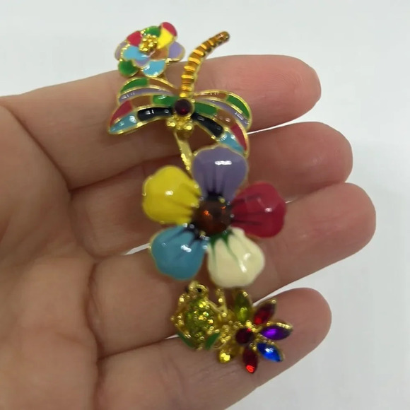 Triple molded ring Flower and Dragonfly Ring - Picture 1 of 8